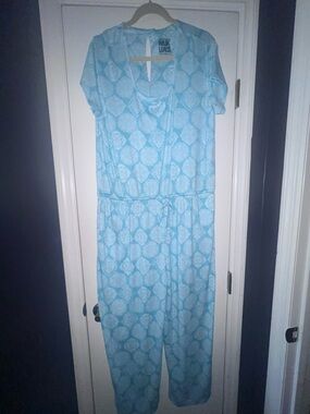 Muk Luks Aqua Geometric Short-Sleeve Jumpsuit